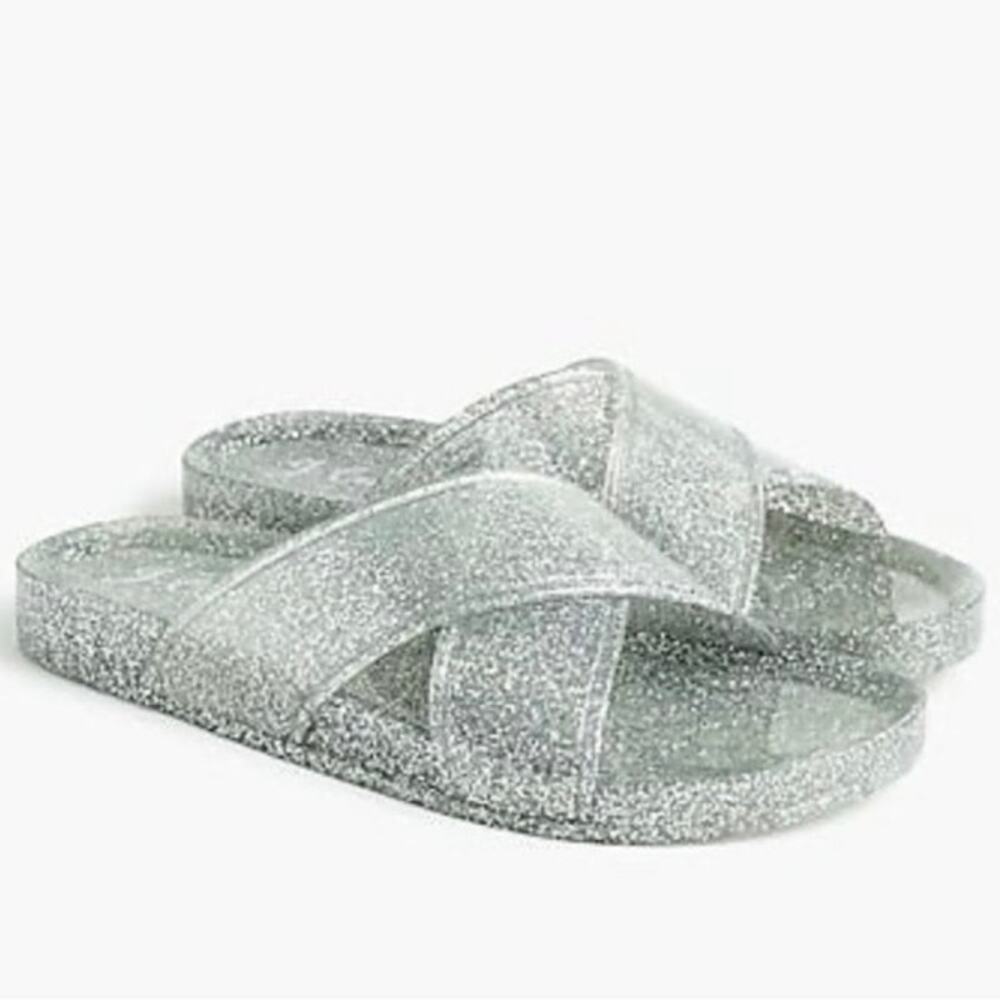 J.Crew Criss‎ Cross Sandals Slides in Silver Glitter Style L9700 Women’s Size 9